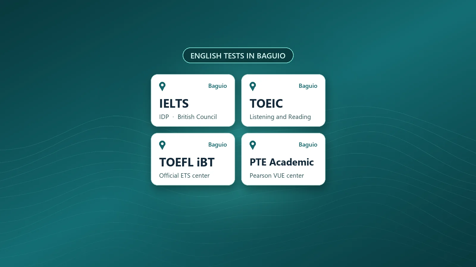 أين تقدم اختبارات IELTS وTOEIC وTOEFL وPTE في باقيو